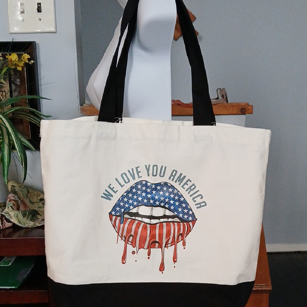 Patriotic Tote Bag with Black Straps
